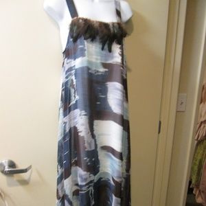FEATHER AND BEAD TOPPED DRESS/LONG/LARGE/USA MADE